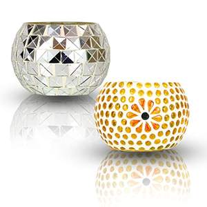 เชิงเทียนเคลือบเงาโมเสคแก้วหลายขนาดสำหรับตกแต่งบ้าน - Product Image 4