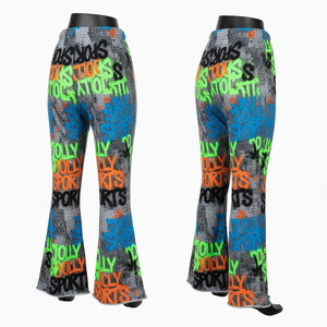 Pantalones acampanados para mujer, tejido de punto de poliéster y elastano de alta calidad, 240 GSM, transpirable, estampado por sublimación colorido, pantalones para mujer - Product Image 5