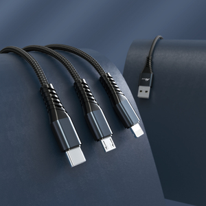 Cable 3 en 1 de 1.2M 3A 1101105 Color Negro Durable - Product Image 1