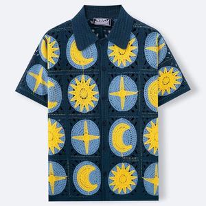 Verano hombres manga corta Casual Floral prendas de punto Polos hombres cárdigan de punto suéter Tops - Product Image 1