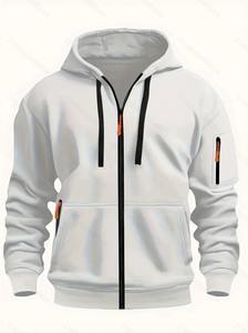 2025 <b>Men's</b> zip-up <b>hoodie</b> with kangaroo pocket, solid color coat, autumn and winter style, sports casual, fleece-<b>lined</b> for warmth - Product Image 2