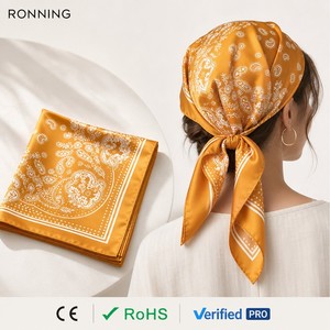 Per Donne e Ragazze, Foulard 100% Poliestere Rosso Blu Arancione, Sciarpa Paisley in Raso, <span class=keywords><strong>Bandana</strong></span> - Product Image 1