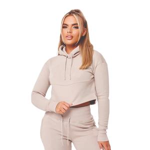 Nuevo jersey de Primavera de alta calidad con logotipo personalizado, Sudadera con capucha lavada con ácido desgastado para mujer, conjunto de sudaderas con capucha cortas y dobladillo crudo Vintage para mujer - Product Image 1