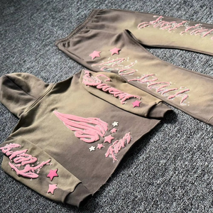 Conjunto de chándal con estampado de letras y estrellas personalizado, conjunto de dos piezas unisex, Jersey, sudadera, pantalones acampanados, moda al por mayor - Product Image 4