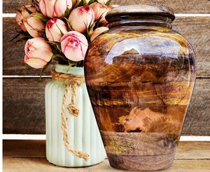Stunning Mango <b>Wood</b> <b>Urn</b> <b>for</b> Human <b>Ashes</b> Full Size Cremates with Engraving <b>Urn</b> Name Tag - Product Image 3