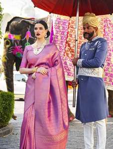 Saris de Bollywood de seda Lichi de alta calidad para mujer, indio tradicional para fiestas, venta al por mayor a granel de FashionHarbour - Product Image 4