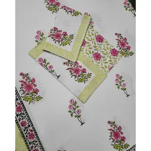 Hand Block Printed Soft Percale Multi Color Machine Washable <b>King</b> <b>Size</b> Flat Fitted <b>Sheets</b> with Pillow Cover - Product Image 2