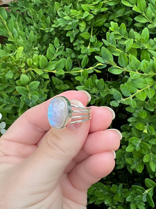 Prix usine bijoux en gros de haute qualité 925 argent Sterling pierre de lune naturelle bague bleu feu pierre précieuse bague de forme ovale - Product Image 3