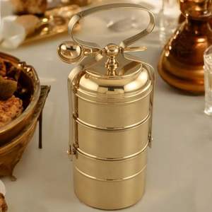 Decorative brass tiffin <b>box</b> with antique royal finish suitable for gifting during anniversaries or festive occasions in India - Product Image 3