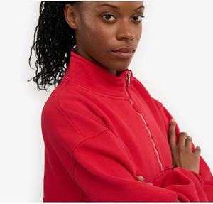 Mesdames CVC Sweatshirt polaire à manches longues et fermeture éclair Logo personnalisé Rouge écarlate Automne Meilleure qualité Export Bangladesh - Product Image 6