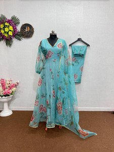 DESIGNER PARTY WEAR HEAVY ORGENZA DIGITAL <b>PRINT</b> GOWN WITH DUPATTA - Product Image 4