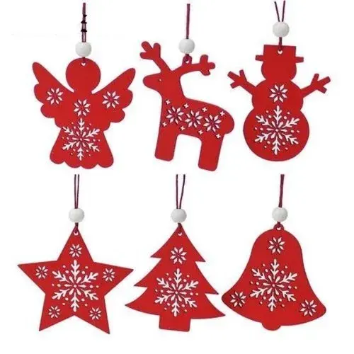 Ornamenti pendenti moderni eleganti con stella rossa rifinitura stella renna campanello albero di neve con Design natalizio