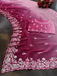 Dernières éblouissantes Georgette couleur rose Saree de créateur indien Dernières blouse traditionnelle Exclusive Fancy Party Wear For Women Girl - Product Image 4