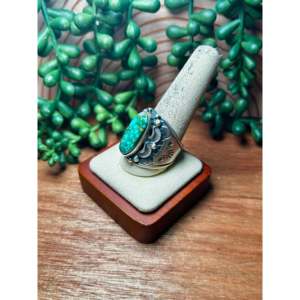 Navajo Handmade Kingman Turquoise Sterling <b>Silver</b> <b>Statement</b> <b>Ring</b> Size 12-Everyday Wear Gemstone <b>Ring</b> Natural Stone Inlay Setting - Product Image 3