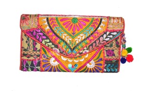 Vibrant Tribal Banjara bohème grande capacité femmes Messenger pochette coton fils colorés miroir détail fermeture à glissière - Product Image 2