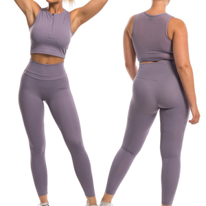Fashion style wholesale summer fitness apparel sports bra <b>leggings</b> solid color <b>women</b> active wear sets with OEM - Product Image 2