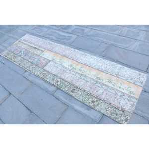 Alfombra Vintage, Alfombra Turca de 2.4x8.1 pies, Alfombra de Lana con Rayas Azules - Product Image 2