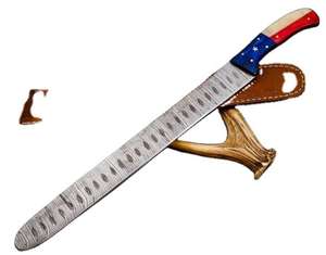 Couteau de pêche personnalisé fait main Jexmoo, lame en acier Damas, couteau à fileter avec étui en cuir, cadeau pour pêcheur - Product Image 1