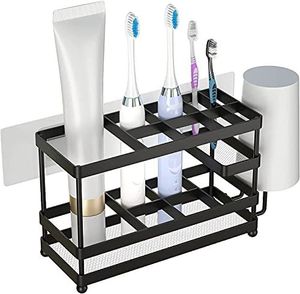 Porte-brosse à dents en métal fonctionnel avec compartiments séparés pour brosses à dents et accessoires - Product Image 6