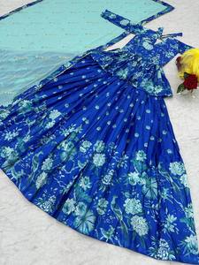Shiv Fashion Lehenga Choli en Chinon bleu à motifs floraux, style élégant, tenue de fête traditionnelle indienne et pakistanaise, avec Dupatta menthe à séchage rapide - Product Image 4