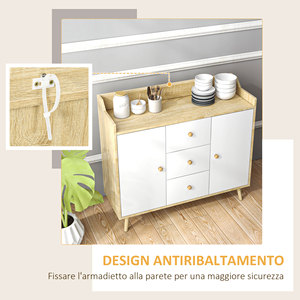 HOMCOM Aparador moderno en madera de aglomerado y pino con 3 cajones y 2 armarios en 2 niveles, 90x32x80 cm - Product Image 5