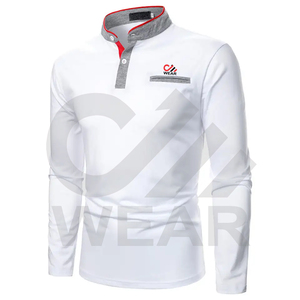 Camisetas de manga larga con cuello levantado para hombre, Polo de color contrastante de tela - Product Image 2