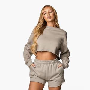 Slim-fit women's shorts <b>set</b> Casual new design Women's <b>Sets</b> Crew Neck Sweatshirt and Shorts <b>Set</b> - Product Image 6