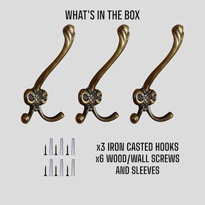 Antique Brass Decorative Wall <b>Hooks</b> Iron Casted Aluminium Bathroom Door <b>Hooks</b> for <b>Towel</b> Hat and Coat Antique Finish - Product Image 5