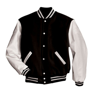 Customizable Black <b>Grey</b> Letterman Varsity <b>Jacket</b> Stand Comfortable Formal <b>Waterproof</b> Rib Button Decoration Winter OEM Service - Product Image 2