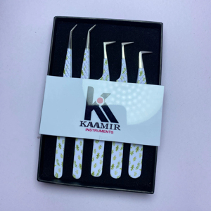 Kit de pince à épiler d'extension de cils en acier inoxydable imprimé blanc professionnel 5 pièces OEM ODM outils de cils en gros - Product Image 1