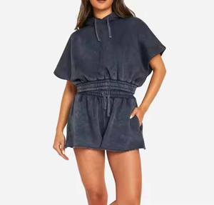 Vêtements pour femmes Logo personnalisé Sportswear ensemble court de haute qualité femmes deux pièces sweat à capuche court avec capuche cordon ensemble short - Product Image 3