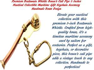 Premium 3 ''sifflet de maître d'équipage tuyau d'appel de Bosun fait à la main en laiton maritime nautique à collectionner survie porte-clés en métal - Product Image 2
