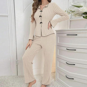 2025 conjuntos de ropa de salón suave de alta calidad para Tencel para mujer, Top largo de lana de longitud completa, estilo Formal transpirable con sólido - Product Image 3