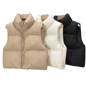 Gilet d'hiver en duvet pour femmes Veste courte en duvet Col montant Gilet épais et chaud Couleur solide Gilet sans manches en coton rembourré Vêtements d'extérieur - Product Image 1