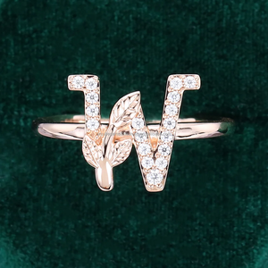 Anillo de diamante 'W' inicial 0.10ctw 1,00mm corte brillante redondo chapado en oro joyería fina para boda o compromiso al por mayor - Product Image 3