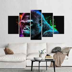 Toile imprimée avec art abstrait de gorille vibrant pour une décoration moderne des fêtes, ensemble de 5 toiles Mx - Product Image 1