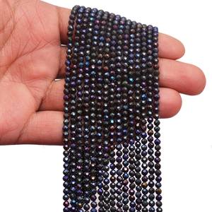 Perles rondes micro-facettées en lapis-lazuli AAA 3 mm-4 mm, pierre semi-précieuse naturelle bleue mystique, perles en vrac pour la fabrication de bijoux - Product Image 1