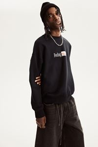 Sweat-shirt imprimé en coton et polyester pour homme, manches longues, col côtelé, épaules tombantes, noir, bland, pour l'hiver - Product Image 4