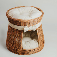 Mobilier écologique pour animaux domestiques Maison pour animaux de compagnie en rotin fabriquée à la main avec coussin doux et nœud élégant pour un lit confortable pour animaux de compagnie