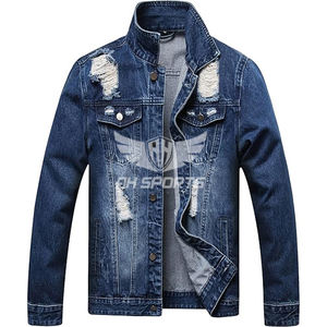 Chaqueta Cortavientos de Mezclilla Desgastada con Capucha y Cuello Alto para Hombre, Estilo Informal, Ajustada, para Verano - Product Image 2