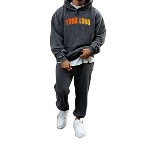 New Arrived Acid Wash Tracksuit Custom Puff Print Logo Blank Oversized Heavyweight 100% Cotton <b>Pullover</b> <b>Men</b> Tracksuit - Product Image 1