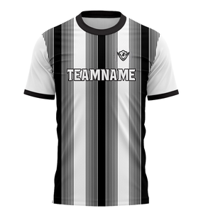 Conjunto de Uniforme de Fútbol Personalizado Unisex, Poliéster Reflectante, Diseño a Rayas Blanco y Negro, Transpirable y de Secado Rápido - Product Image 3