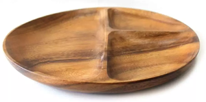 latest Vintage Eco-Friendly Wooden 3 Compartment Divided Wood Plate Handcrafted Acacia <b>Dessert</b> Dish Serving Trays for sale - Product Image 2