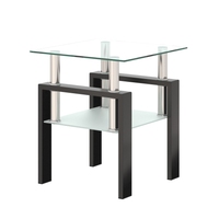 Table d'appoint carrée en verre trempé avec structure métallique, table basse moderne à 2 niveaux pour salon et chambre