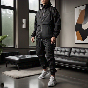 Chándal cortavientos para hombre, chándal resistente al agua de nailon negro de secado rápido, traje de lluvia ligero para hombre - Product Image 4