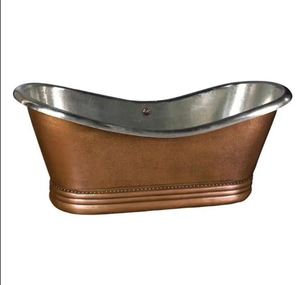 Fresh Arrival Free Standing <b>Claw</b> Foot Copper Bath Tub Double <b>Slipper</b> Copper Hot Tub Bath Free Antique Copper Affordable Bathtub - Product Image 4