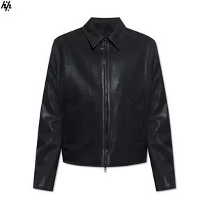 Prendas de abrigo de cuero negro hechas a mano para hombre con elegante corte ajustado cierre de cremallera completa cuello puntiagudo elegante para el uso diario de invierno - Product Image 1