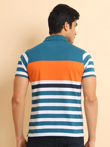 เสื้อยืดแขนครึ่งส่วนคอโปโลลายทางใส่สบายทันสมัยสำหรับ100% เสื้อลำลองผ้าคอตตอนสีเขียวสนิมสำหรับทุกโอกาสระดับพรีเมียม - Product Image 6