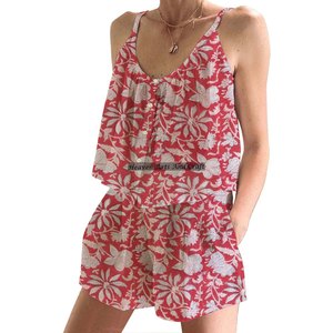 Urban Bohemian Fashion Cotton Co-Ord Shorts <b>Pajama</b> Set <b>For</b> <b>Women</b> Spring/<b>Summer</b> Floral Fitted Strappy Sleeveless PJ Set - Product Image 3