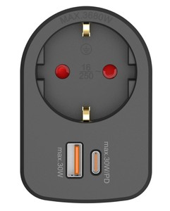 Adattatore con una uscita + ricarica rapida USB e USB-C, nero, 30W 16A (Simon CL620306) - Product Image 1
